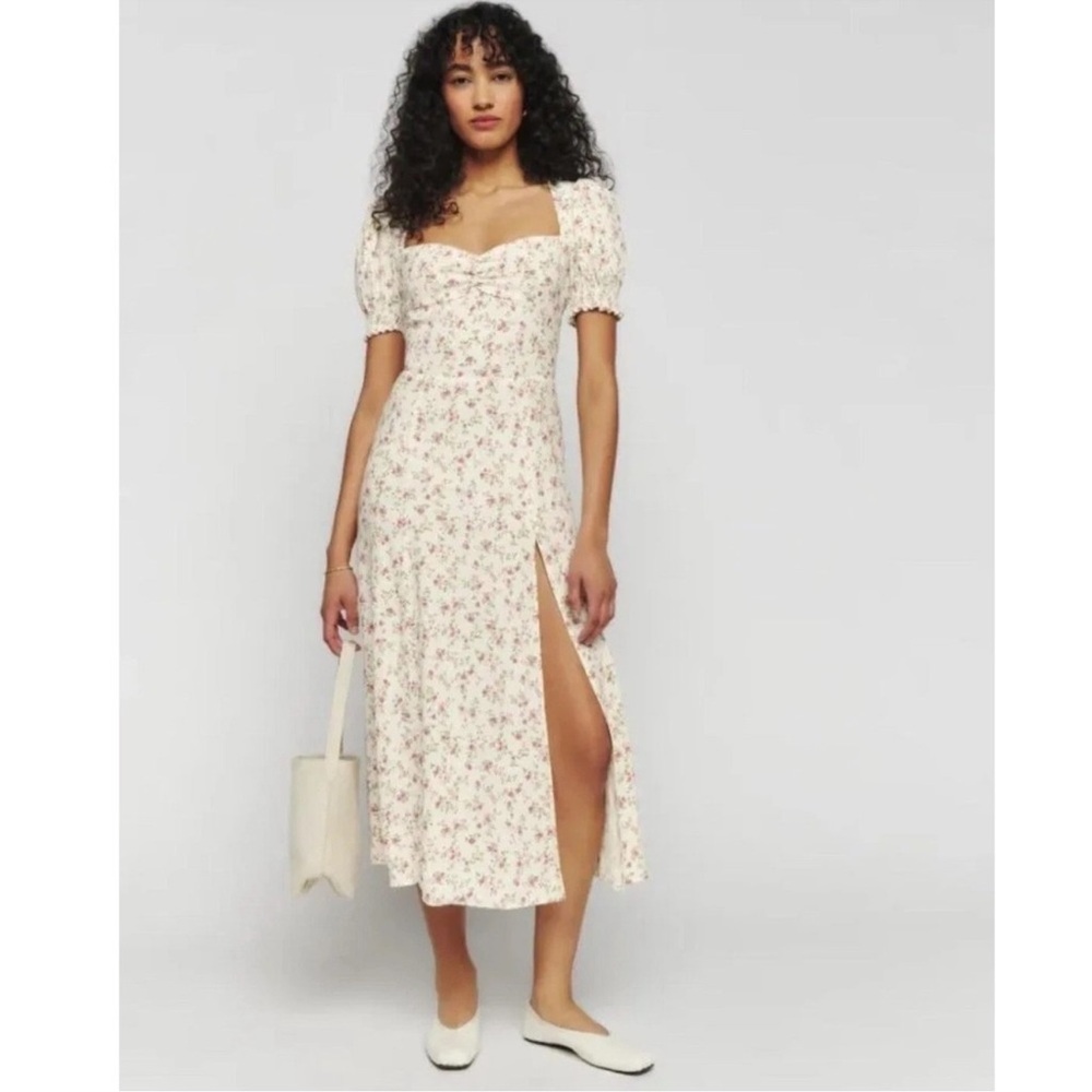 Reformation Cream Floral Midi Dress